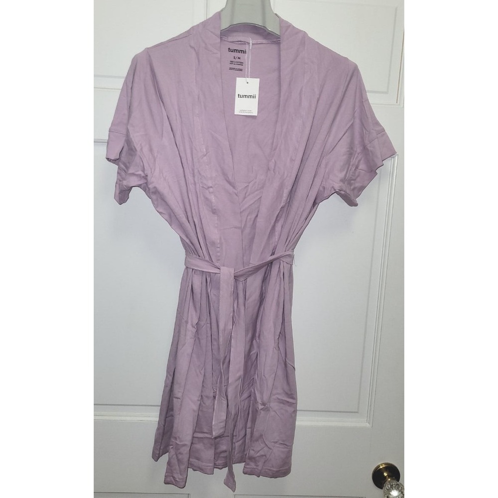 Tummii Women's Cotton Short Sleeve Maternity Robe - Lavender - Size S/M